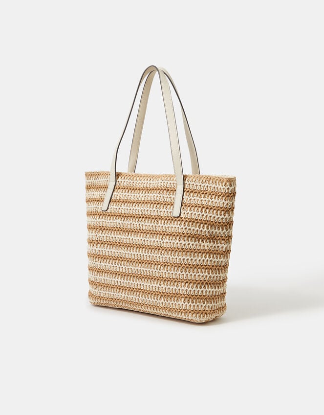 Stripe Raffia Shoulder Bag, Natural (NATURAL), large