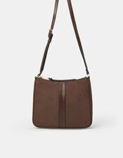 Embossed Faux Suede Crossbody Bag, Brown (CHOCOLATE), large