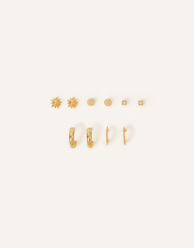 14ct Gold-Plated Sun Mixed Earrings 5 Pack, , large