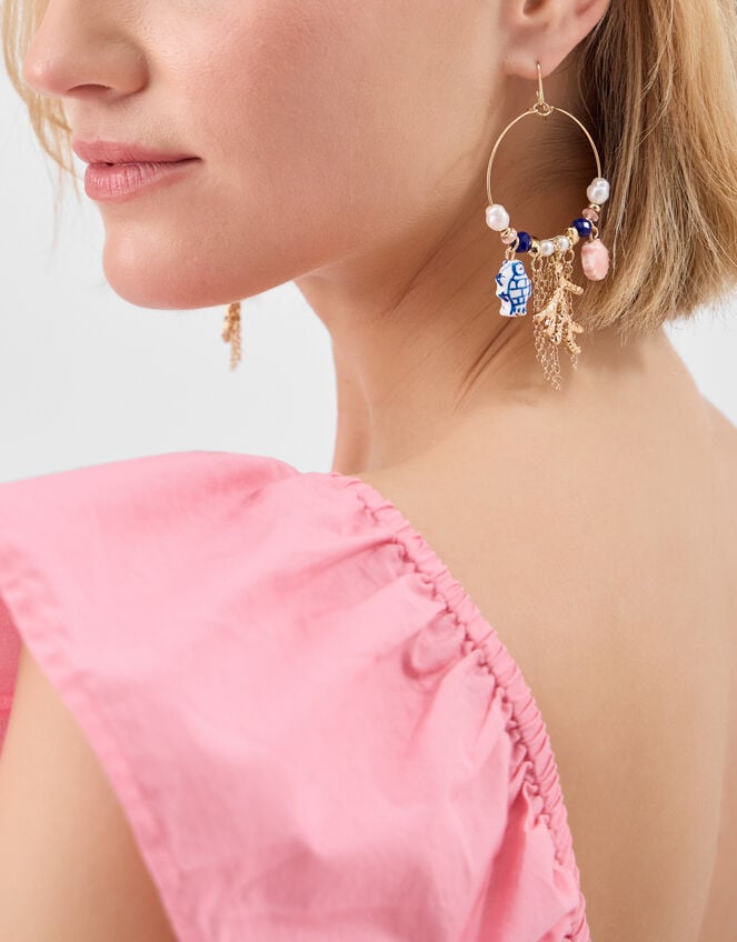 Sea Charm Hoop Earrings, , large