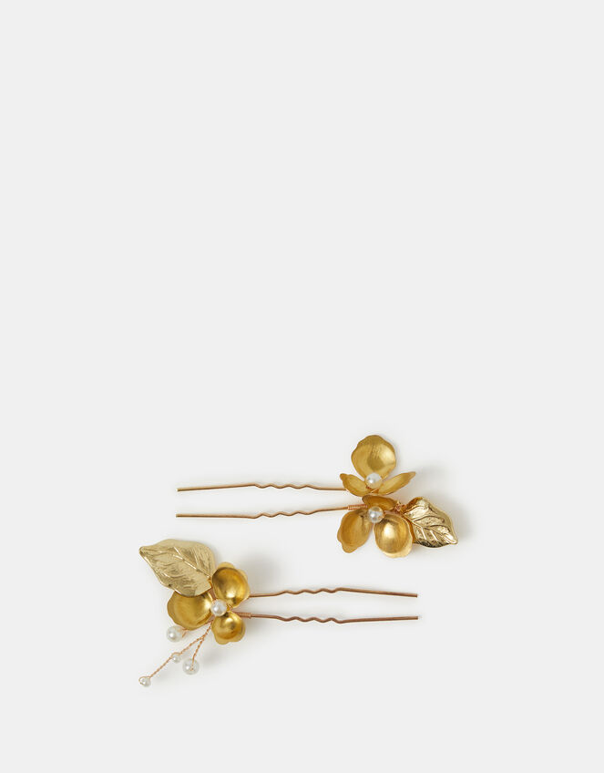 2-Pack Metallic Floral Hair Pins, , large