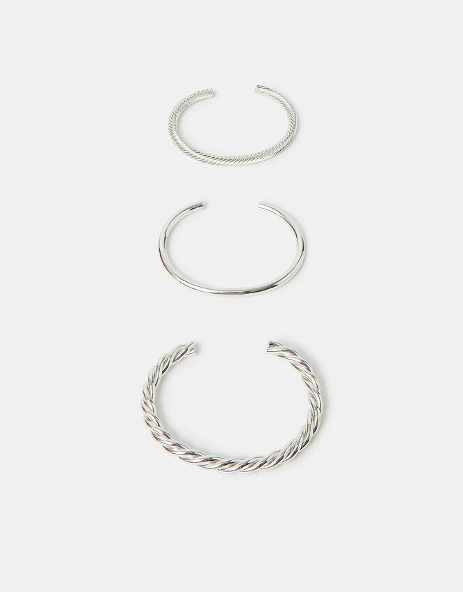 3-Pack Twisted Bangles, Silver (SILVER), large