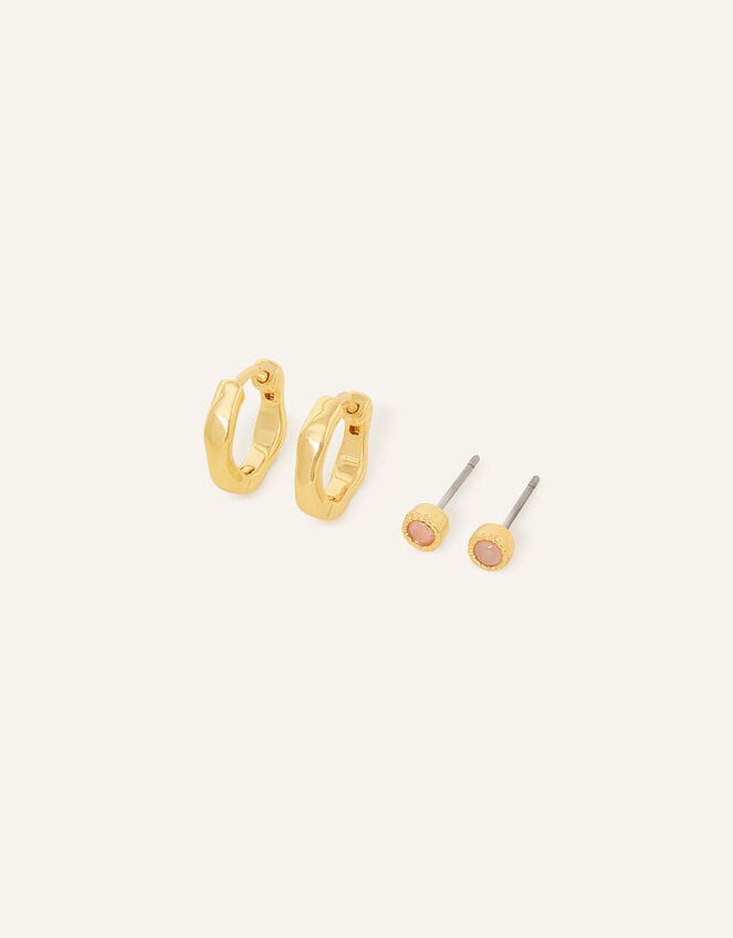 14ct Gold-Plated Rose Quartz Molten Earrings Set of Two, , large