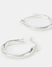 Sterling Silver-Plated Small Molten Hoop Earrings, , large