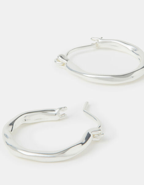 Sterling Silver-Plated Small Molten Hoop Earrings, , large
