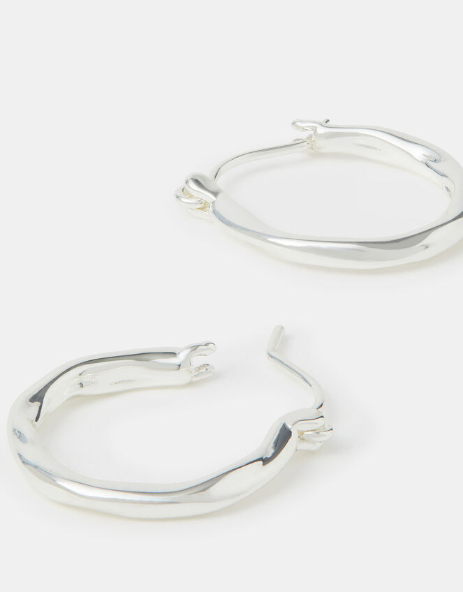 Sterling Silver-Plated Small Molten Hoop Earrings, , large