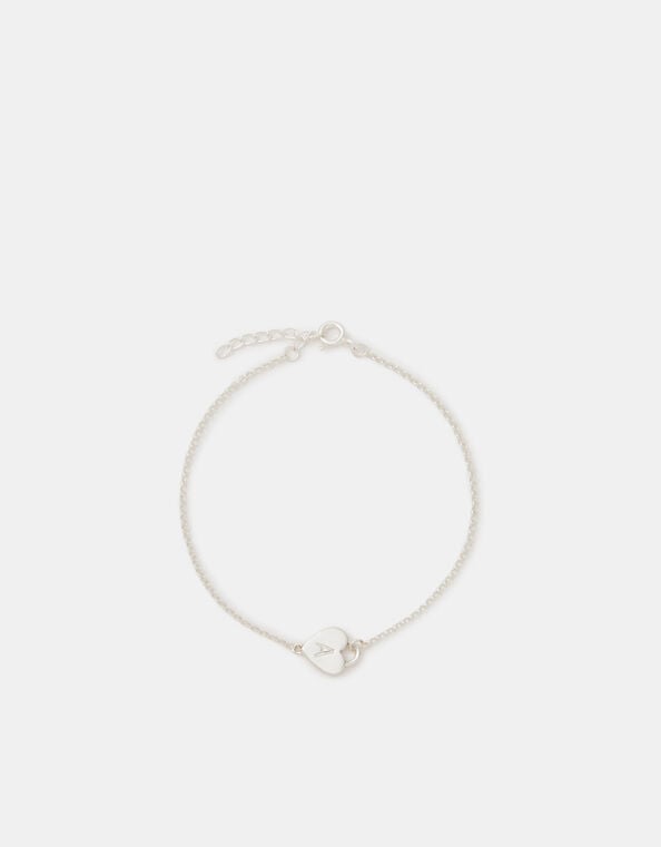 Sterling Silver Heart Initial Bracelet, Silver (ST SILVER), large