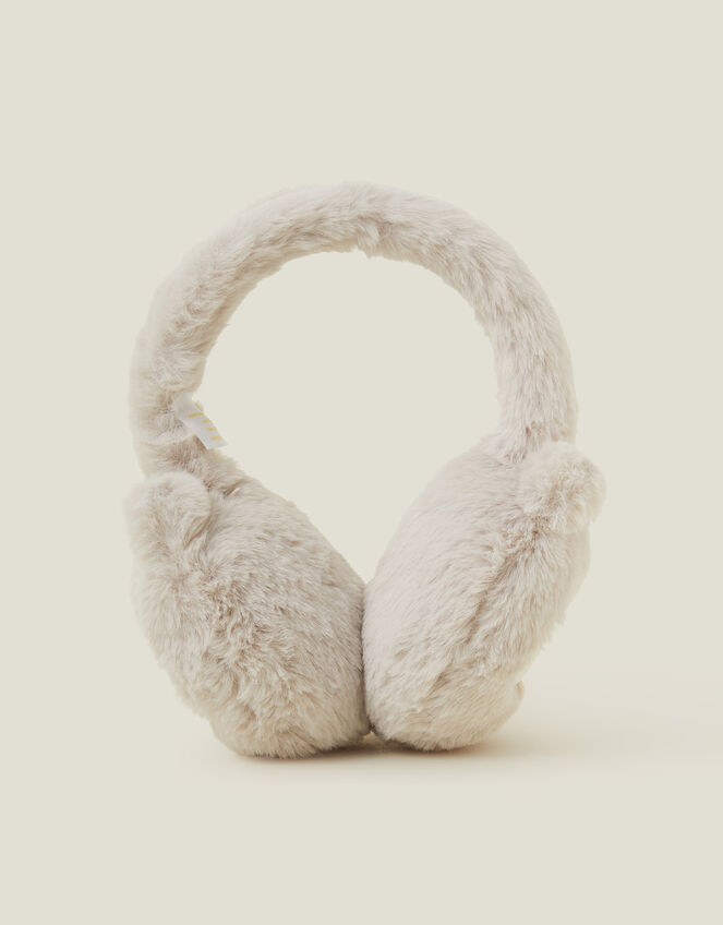 Girls Owl Faux Fur Ear Muffs, , large