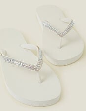 Crystal Embellished Flip Flops, Cream (CREAM), large