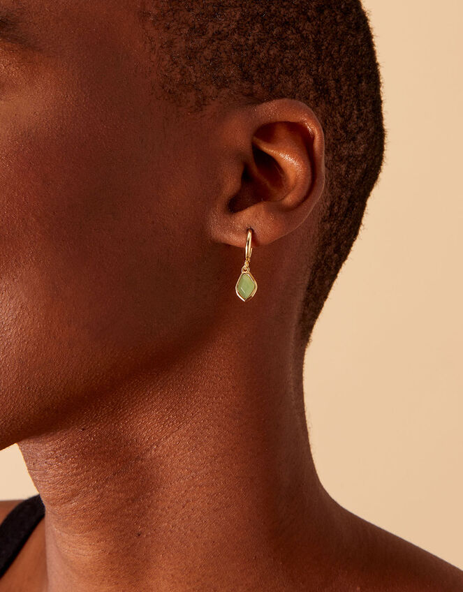 14ct Gold-Plated Irregular Aventurine Hoop Earrings, Green (LIGHT GREEN), large