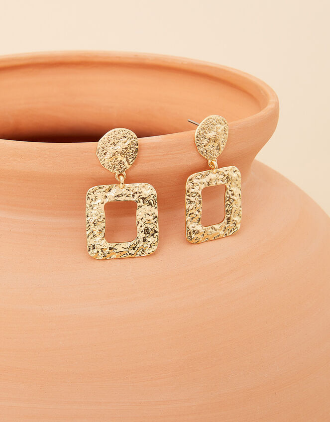 Textured Square Doorknocker Earrings, , large