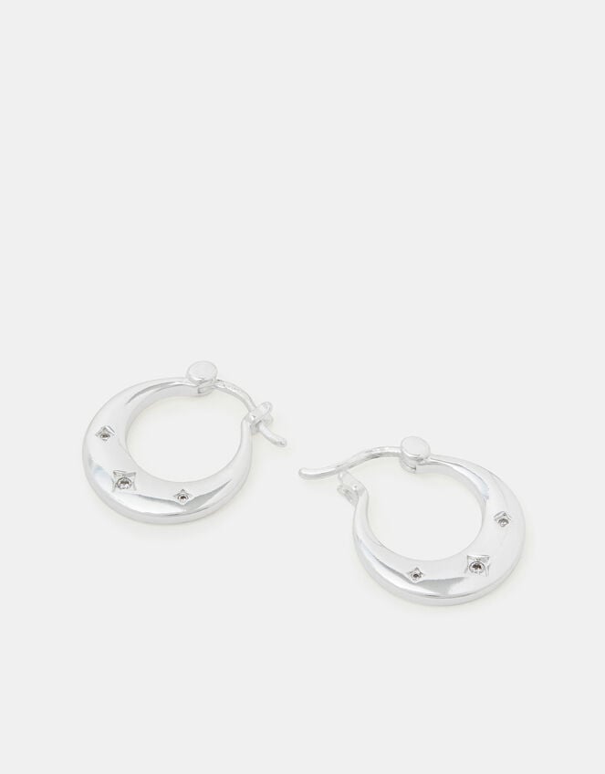 Sterling Silver-Plated Sparkle Horseshoe Earrings, , large