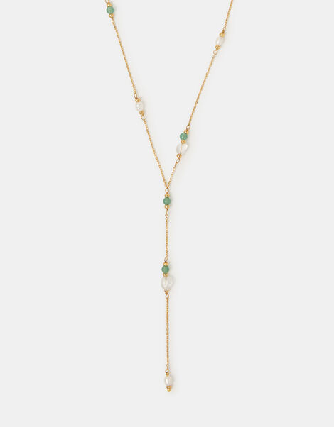 14ct Gold-Plated Aventurine Lariat Necklace, , large