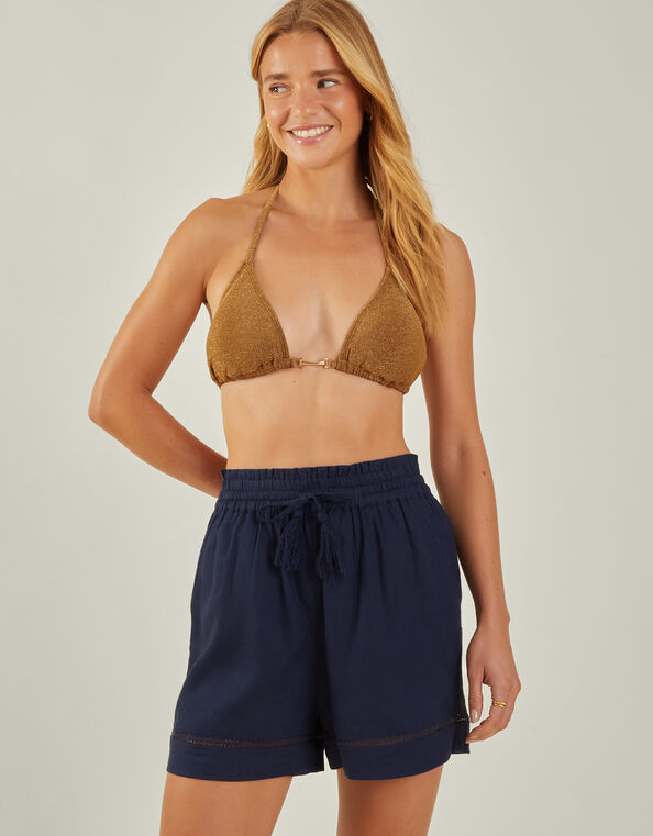 High Waist Beach Shorts, Blue (NAVY), large