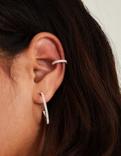 Sterling Silver-Plated Pavé Ear Cuff, , large