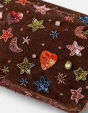 Large Celestial Embellished Velvet Pouch, , large