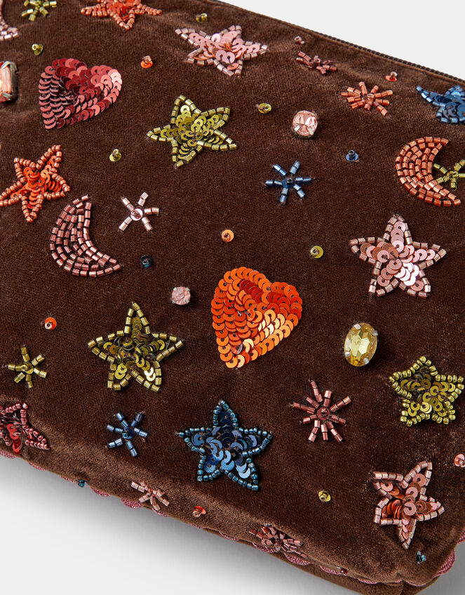 Large Celestial Embellished Velvet Pouch, , large