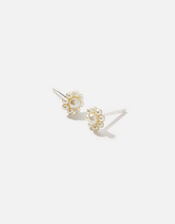 Sterling Silver Pearl Flower Studs, , large