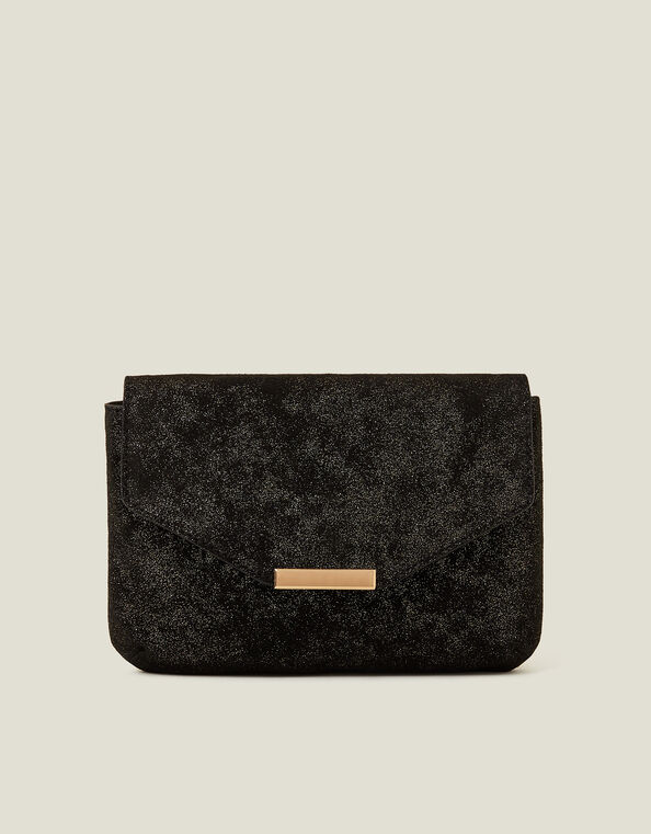 Leather Envelope Clutch Bag, Black (BLACK), large