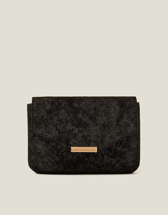 Leather Envelope Clutch Bag, Black (BLACK), large