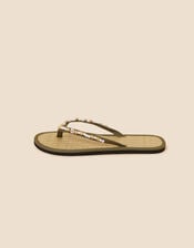 Beaded Pearl Seagrass Flip Flops, Green (KHAKI), large