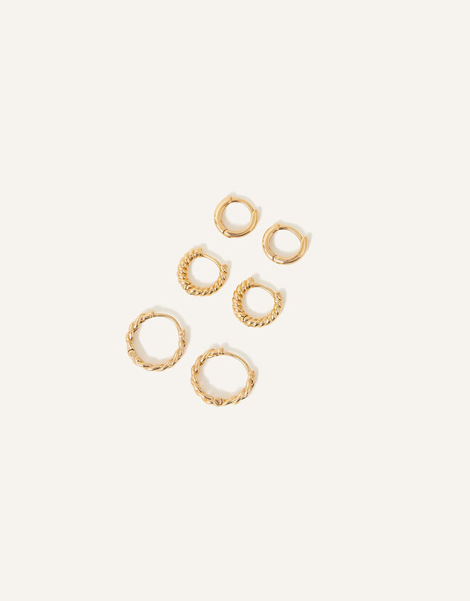 14ct Gold-Plated Twisted Hoops Set of Three, , large