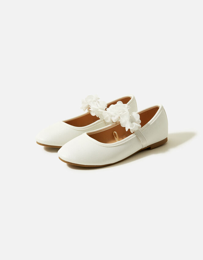 Girls Multi Corsage Ballerina Flats, Ivory (IVORY), large