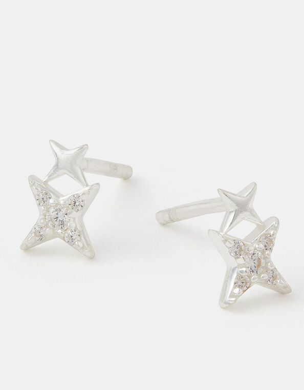Sterling Silver Star Climber Stud Earrings, , large