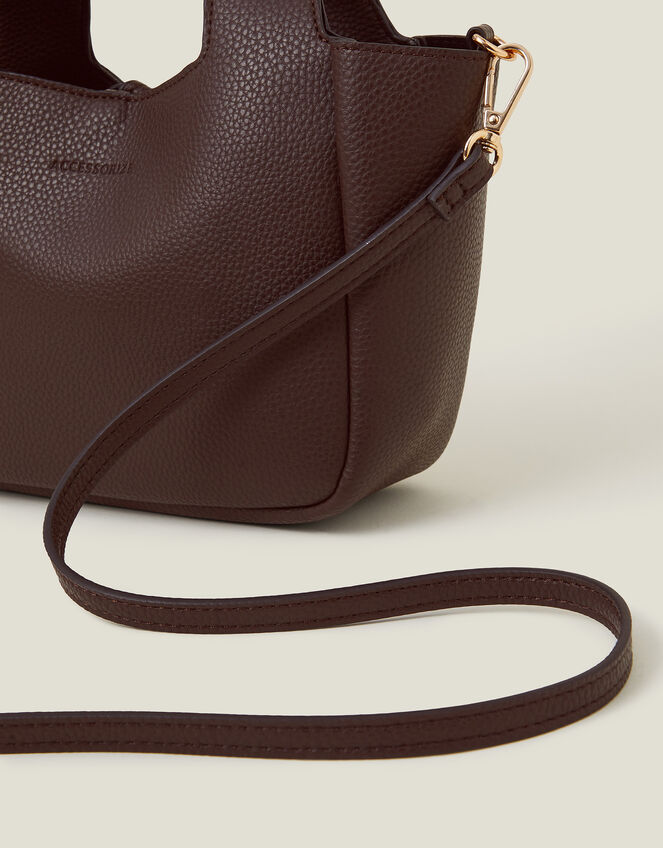 Top Handle Faux Leather Cross-Body Bag, Brown (CHOCOLATE), large