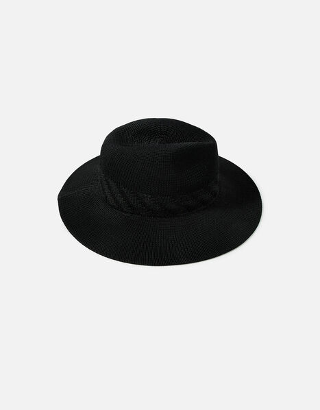 Packable Fedora Hat Black, Black (BLACK), large