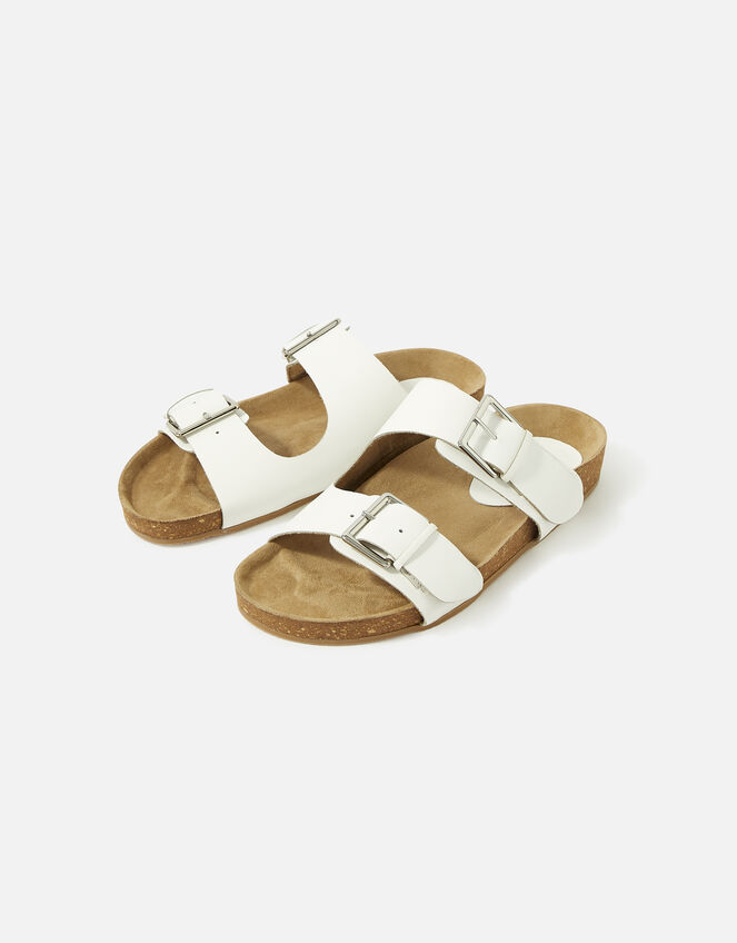 Buckle Footbed Sandals, White (WHITE), large