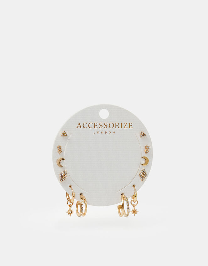 6-Pack Starry Night Stud and Hoop Earrings Gold, , large