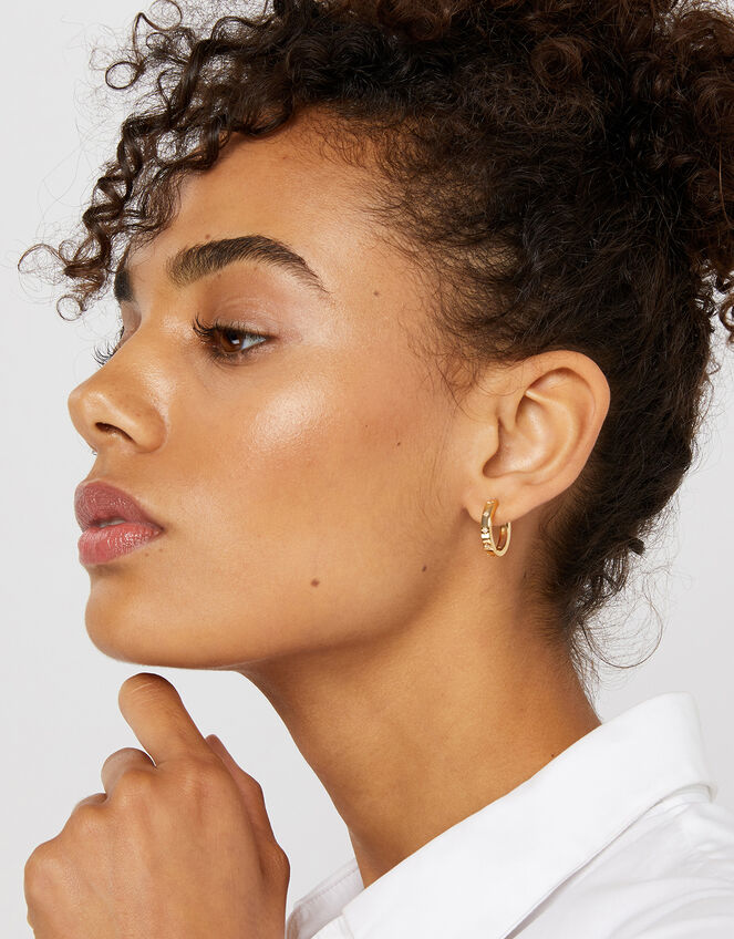 Gold-Plated Sparkle Star Chunky Hoops, , large