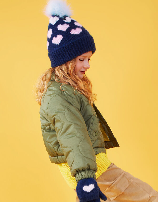 Heart Beanie Hat, Blue (NAVY), large