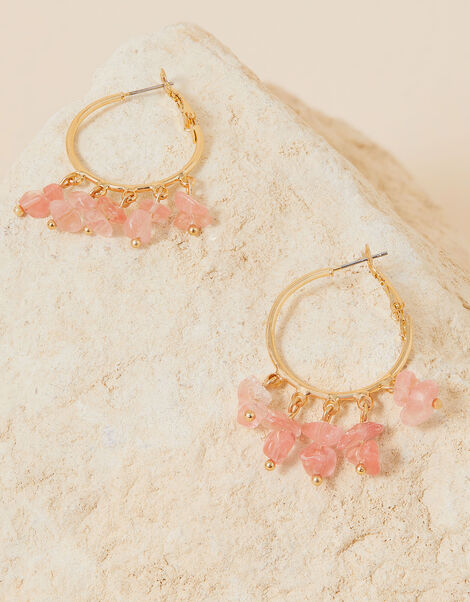 Raw Cut Stone Statement Hoop Earrings, , large