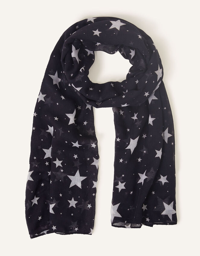 Starry Night Print Lightweight Scarf in Recycled Polyester, , large