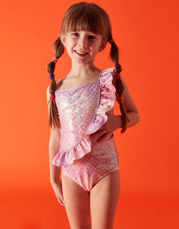 Girls Asymmetric Mermaid Swimsuit, Pink (PINK), large
