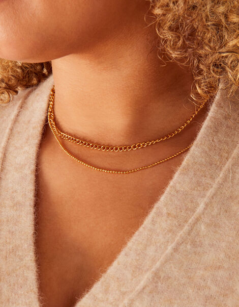 Gold-Plated Ball Chain Layered Necklace, , large