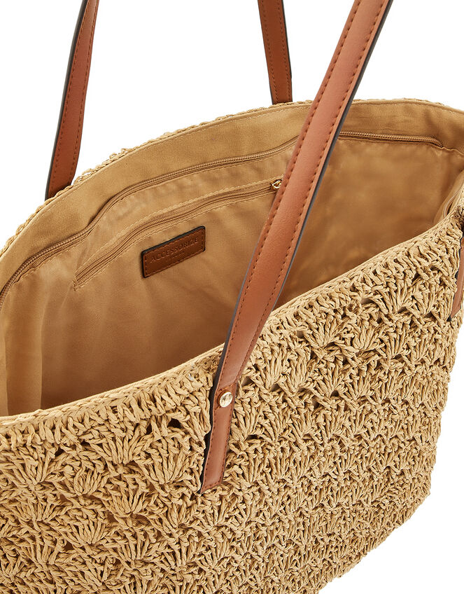 Raffia Shopper Bag with Colourful Strap, , large