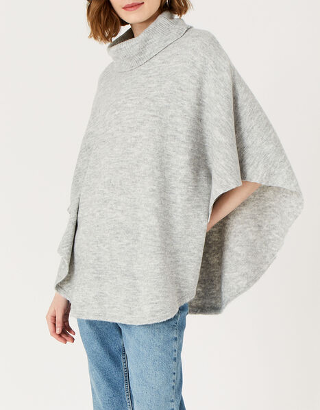 Cosy Knit Poncho Grey, Grey (GREY), large