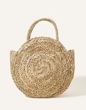 Straw Circle Handheld Basket Bag, , large