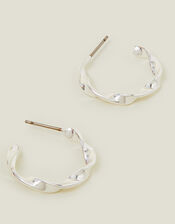 Sterling Silver-Plated Twist Hoop Earrings, , large