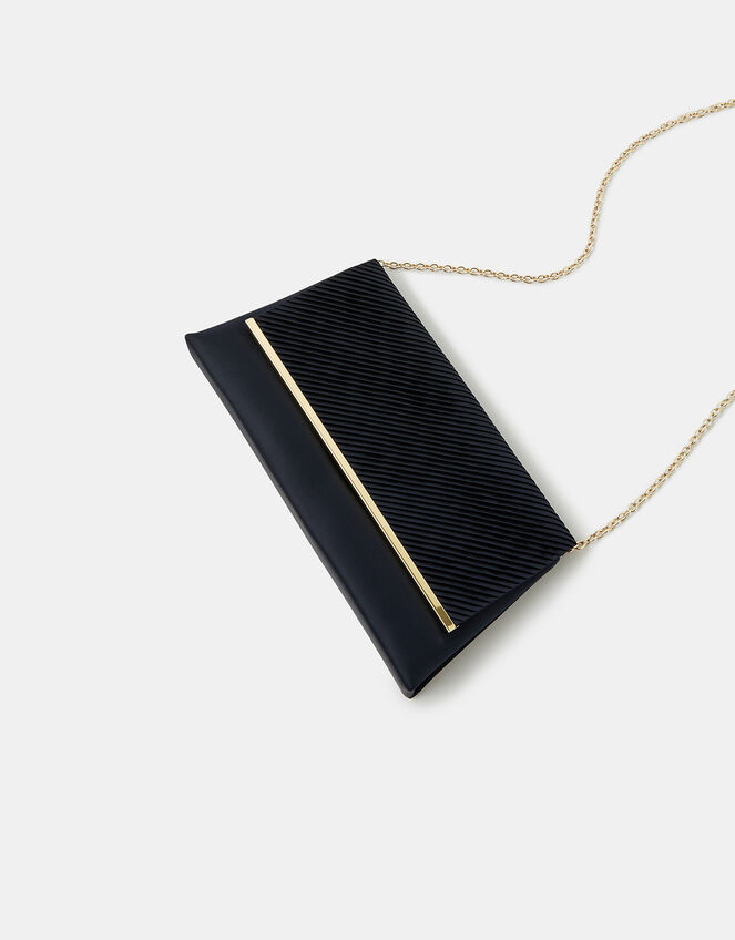 Pleated Satin Clutch Bag, Blue (NAVY), large