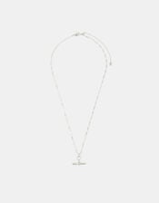 Sterling Silver-Plated T-Bar Pendant Necklace, , large