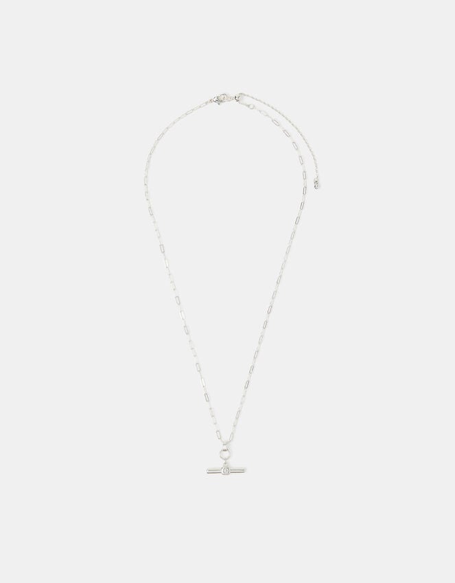 Sterling Silver-Plated T-Bar Pendant Necklace, , large