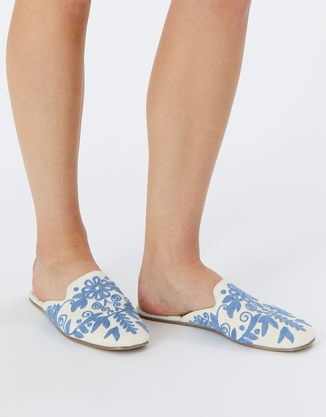 Riviera Embroidered Slippers, Blue (BLUE), large