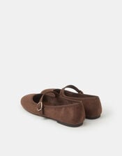 Faux Suede Mary Jane Ballet Flats, Brown (BROWN), large