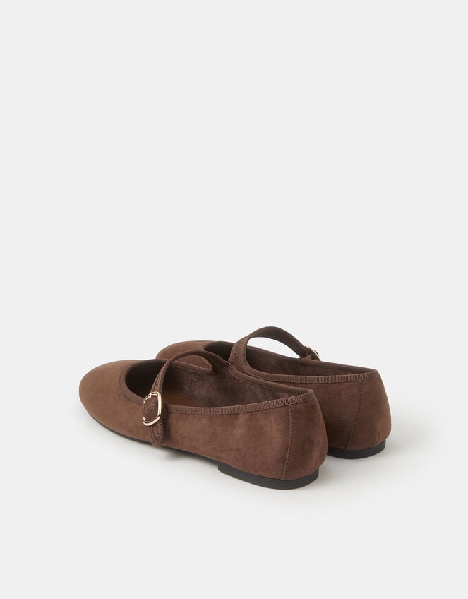 Faux Suede Mary Jane Ballet Flats, Brown (BROWN), large