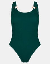 Strap Detail Crinkle Textured Swimsuit, Green (GREEN), large