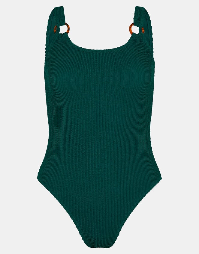 Strap Detail Crinkle Textured Swimsuit, Green (GREEN), large